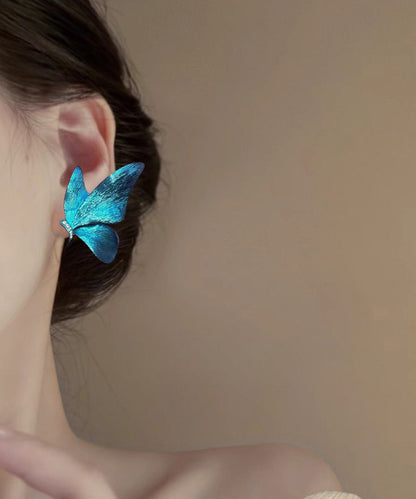 Elegantes pendientes de mariposa con circonitas de aleación de cobre azul