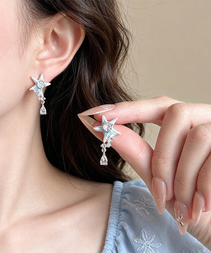 Stylish Blue Copper Zircon Dripping Glaze Enamel Water Droplet Drop Earrings