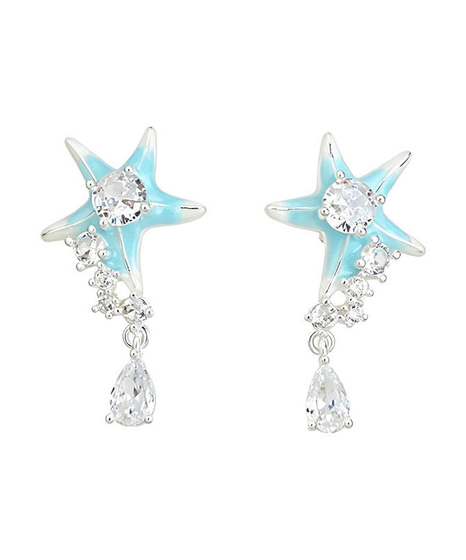 Stylish Blue Copper Zircon Dripping Glaze Enamel Water Droplet Drop Earrings