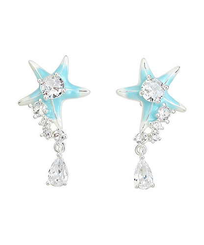 Stylish Blue Copper Zircon Dripping Glaze Enamel Water Droplet Drop Earrings
