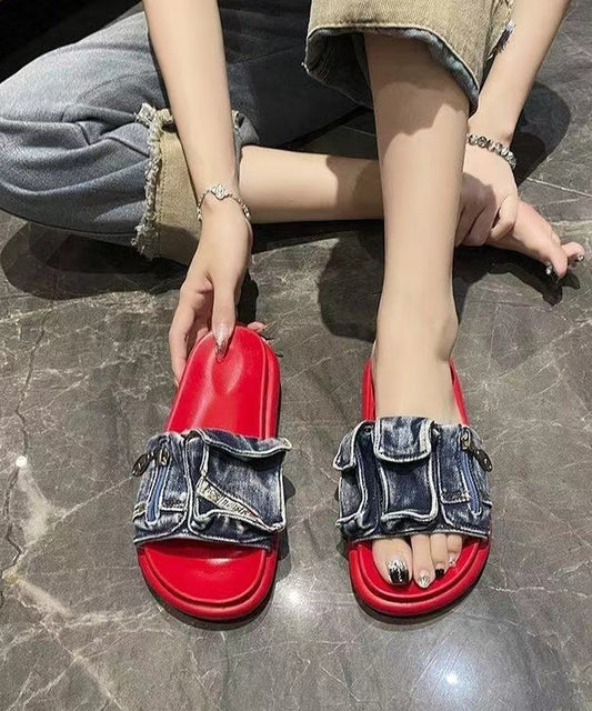 Stilvolle blaue Denim Plateau-Sandalen mit Peep Toe