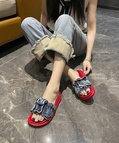 Stilvolle blaue Denim Plateau-Sandalen mit Peep Toe