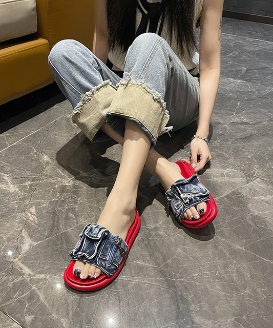 Stilvolle blaue Denim Plateau-Sandalen mit Peep Toe