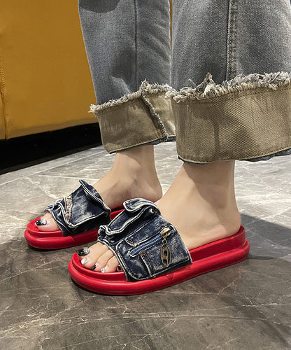 Stilvolle blaue Denim Plateau-Sandalen mit Peep Toe