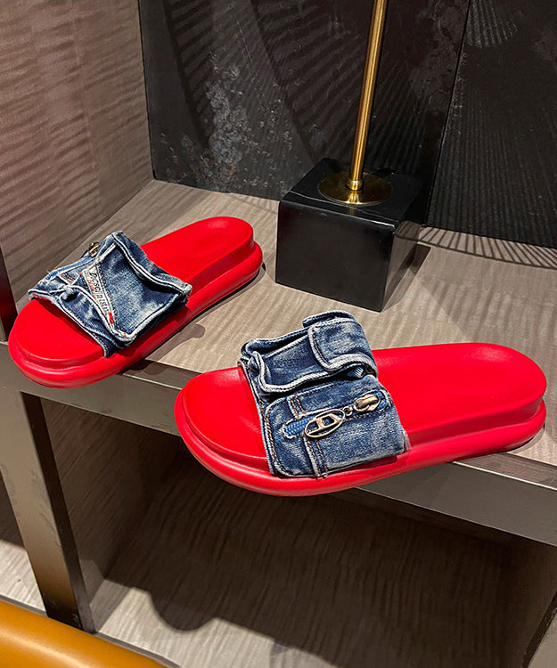 Stilvolle blaue Denim Plateau-Sandalen mit Peep Toe