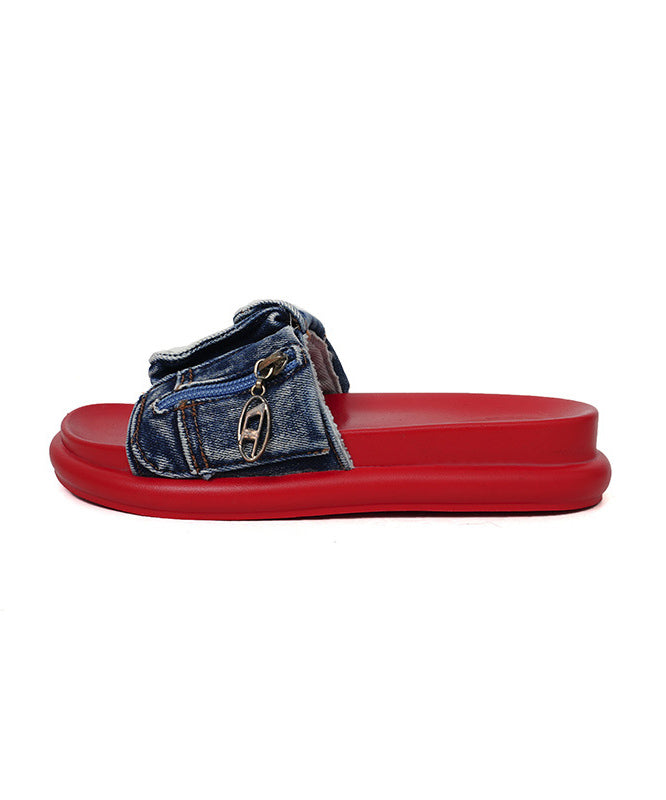 Stilvolle blaue Denim Plateau-Sandalen mit Peep Toe