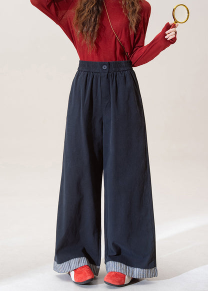 Pantalones vaqueros anchos con cintura elástica y patchwork de color azul elegantes para primavera.