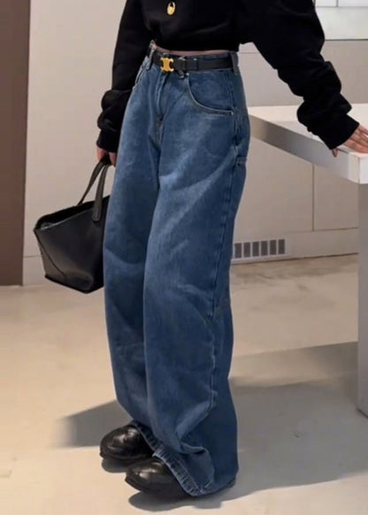 Stylish Blue High Waist Patchwork Pocket Denim Pants Spring