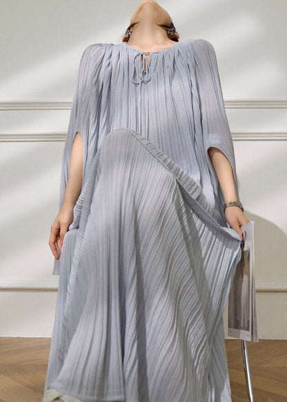 Stylish Blue O-Neck Tie Lace Top And Maxi Skirts Two Piece Set Summer