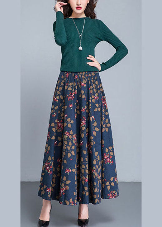 Stilvoller blauer Baumwollrock mit Patchwork-Print für den Frühling