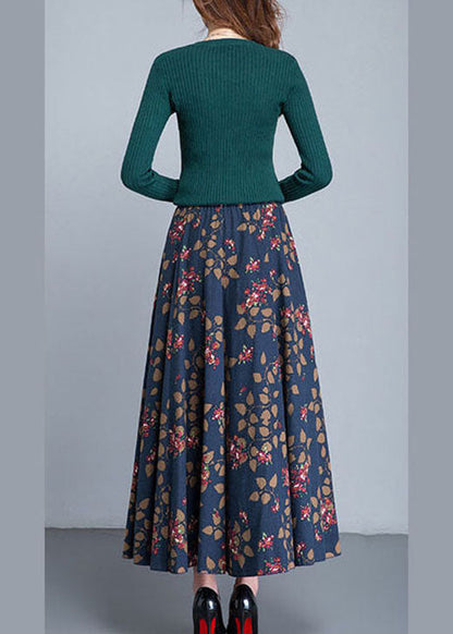 Stilvoller blauer Baumwollrock mit Patchwork-Print für den Frühling