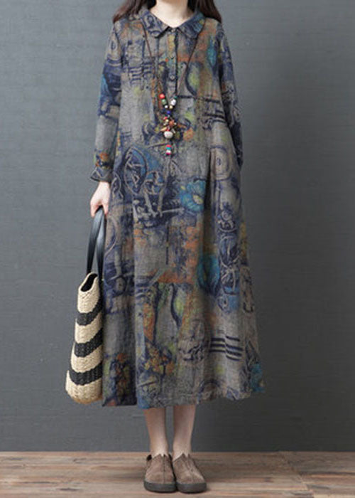 Stilvolles blaues Kleid mit Peter-Pan-Kragen-Print für den Frühling