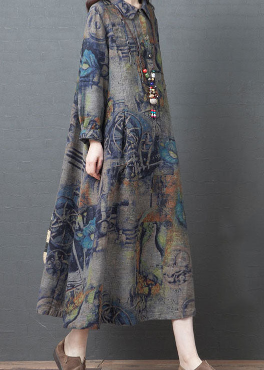 Stilvolles blaues Kleid mit Peter-Pan-Kragen-Print für den Frühling