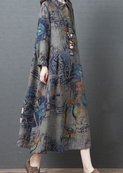 Stilvolles blaues Kleid mit Peter-Pan-Kragen-Print für den Frühling