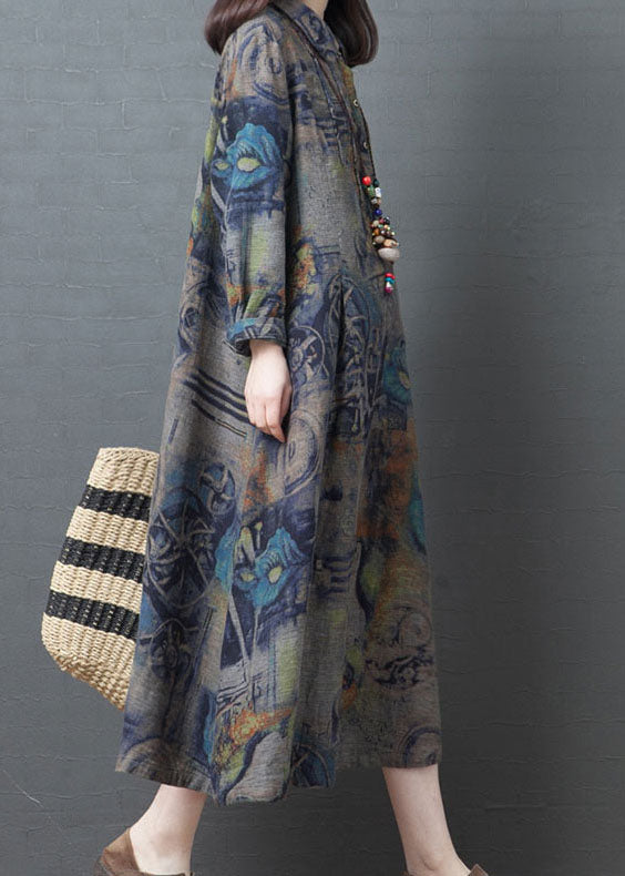 Stilvolles blaues Kleid mit Peter-Pan-Kragen-Print für den Frühling