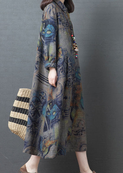 Stilvolles blaues Kleid mit Peter-Pan-Kragen-Print für den Frühling