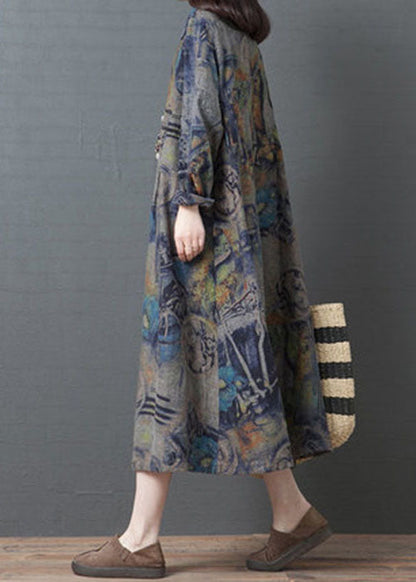 Stilvolles blaues Kleid mit Peter-Pan-Kragen-Print für den Frühling