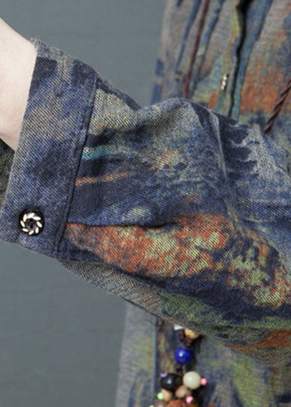 Stilvolles blaues Kleid mit Peter-Pan-Kragen-Print für den Frühling