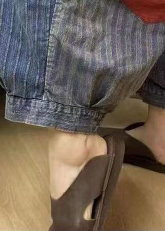 Stilvolle Blaue Taschen Drucken Elastische Taille Patchwork Leinen Haremshose Sommer