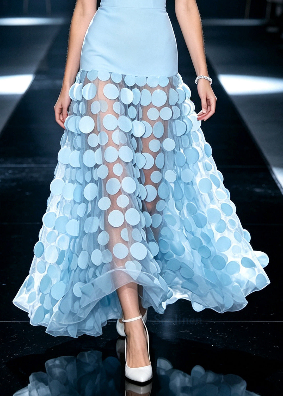 Stylish Blue Strapless Patchwork Tulle Holiday Dress Summer
