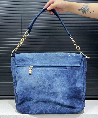 Stylish Blue Tassel Zircon Denim Shoulder Bags