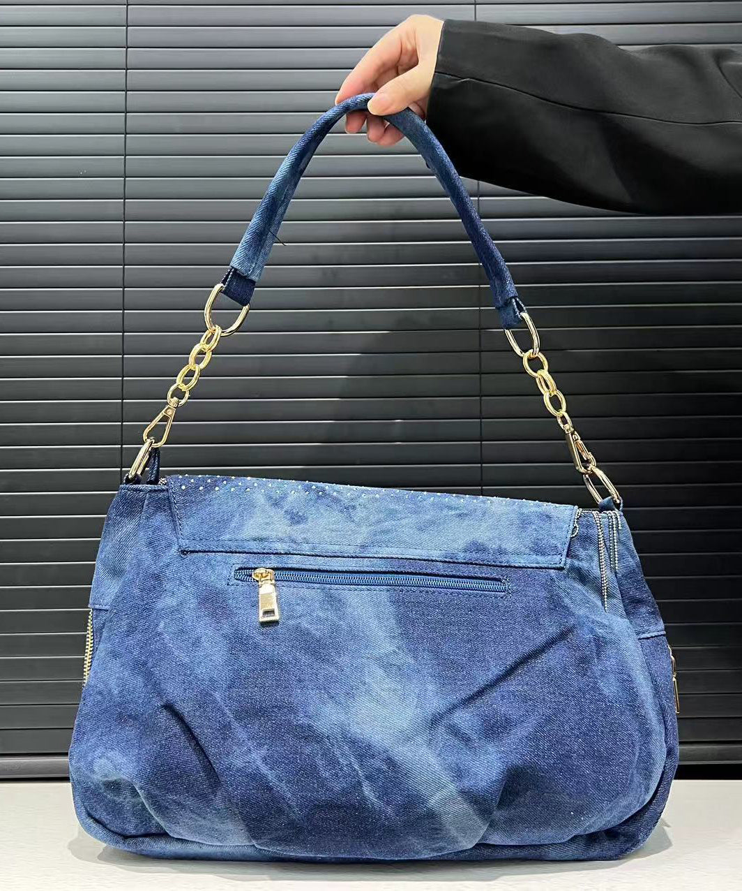 Stylish Blue Tassel Zircon Patchwork Denim Shoulder Bags