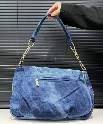 Stylish Blue Tassel Zircon Patchwork Denim Shoulder Bags