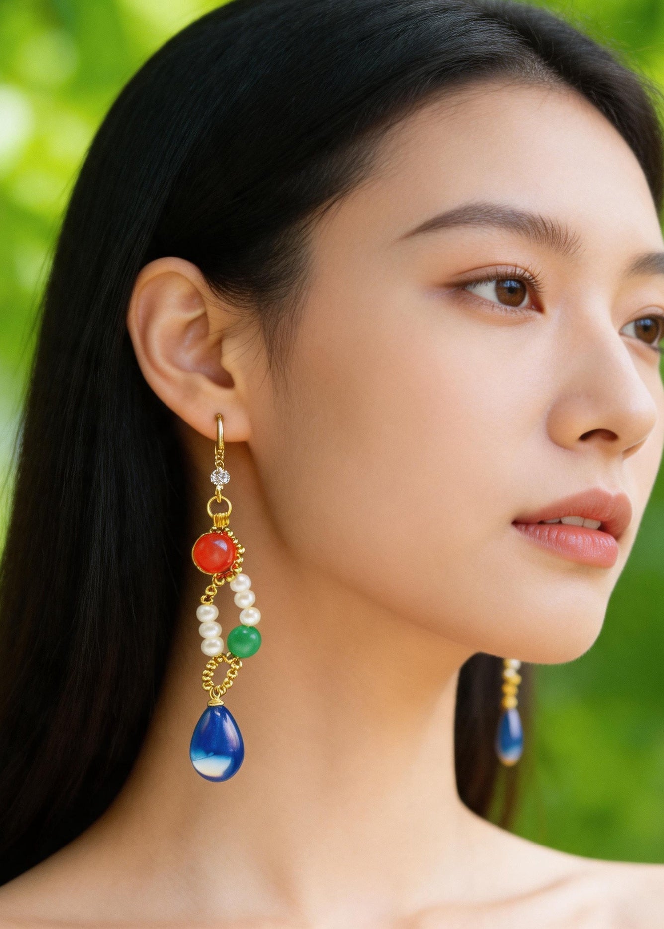 Stylish Blue Water Droplet Gem Stone Drop Earrings