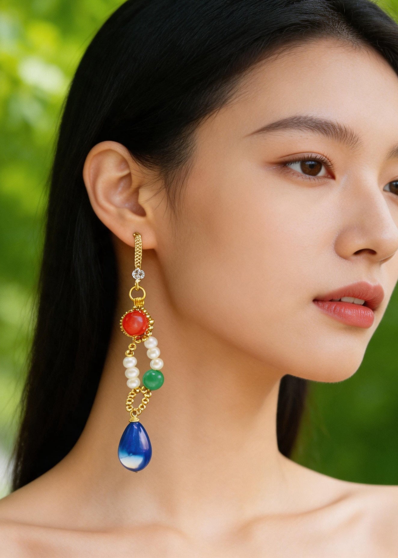 Stylish Blue Water Droplet Gem Stone Drop Earrings