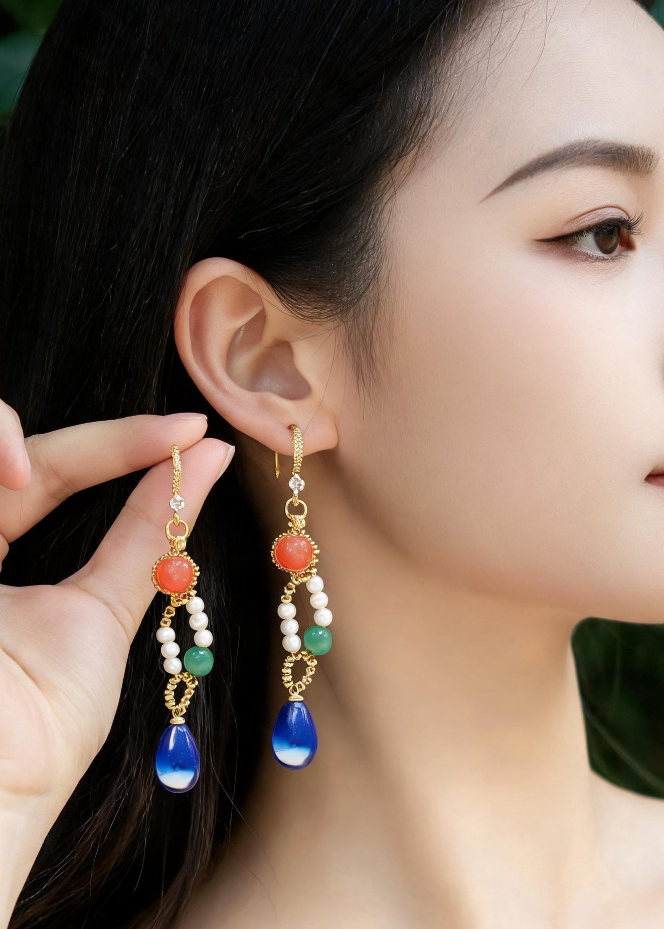 Stylish Blue Water Droplet Gem Stone Drop Earrings