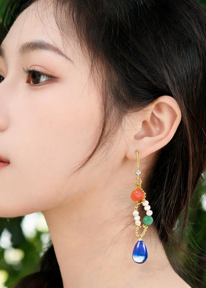 Stylish Blue Water Droplet Gem Stone Drop Earrings