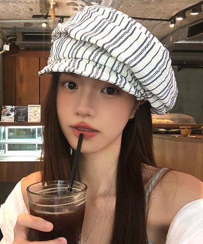 Boina de algodón arrugado con rayas azules y blancas