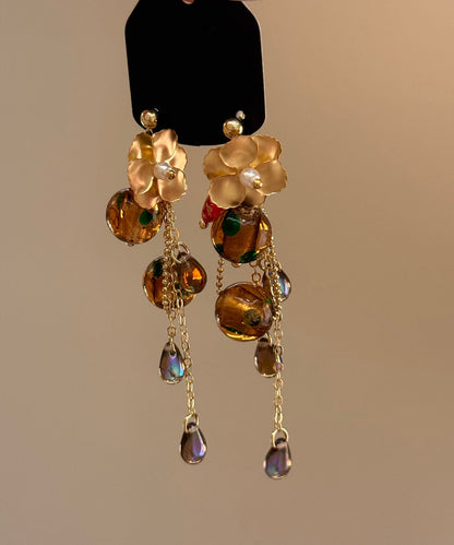 Stylish Brown Alloy Grape Cluster Tassel Drop Earrings