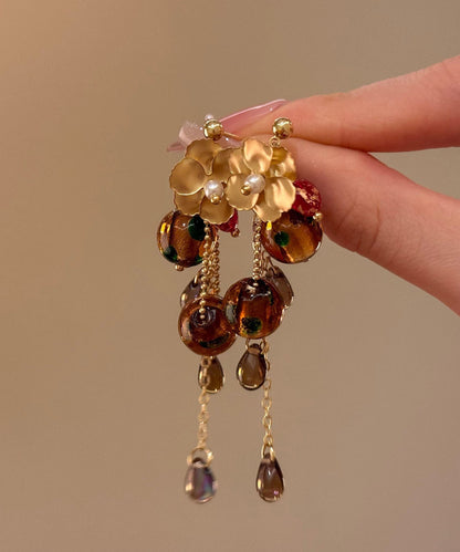 Stylish Brown Alloy Grape Cluster Tassel Drop Earrings