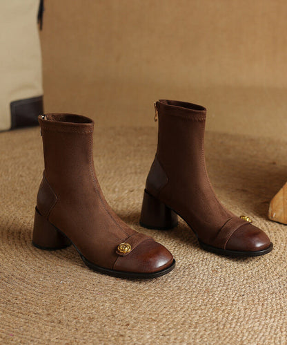 Elegante braune Stiefel aus Rindsleder mit Einsätzen aus grobem Wildleder