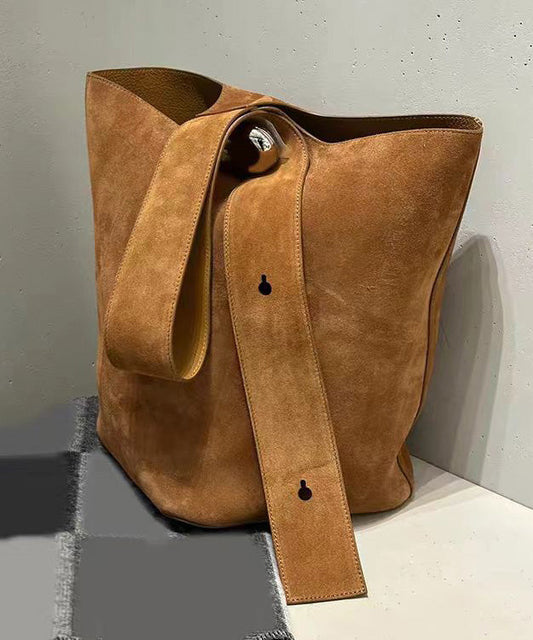 Stylish Brown Large Capacity Suede Bucket Bag