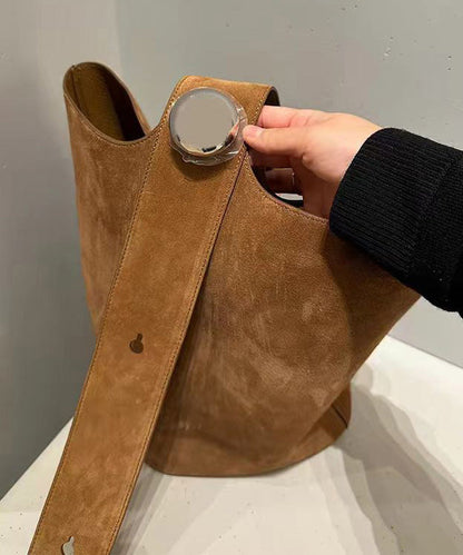 Stylish Brown Large Capacity Suede Bucket Bag