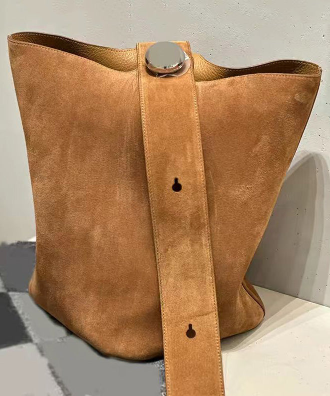 Stylish Brown Large Capacity Suede Bucket Bag
