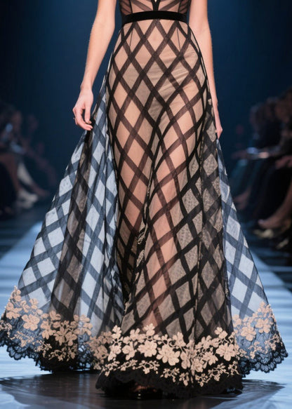 Stylish Brown Plaid Exra Large Hem Chiffon Cami Dress Summer