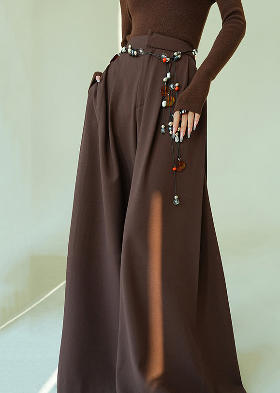 Stylish Brown Pockets High Waist Spandex Pants Spring