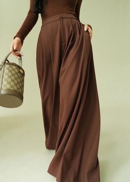Stylish Brown Pockets High Waist Spandex Pants Spring