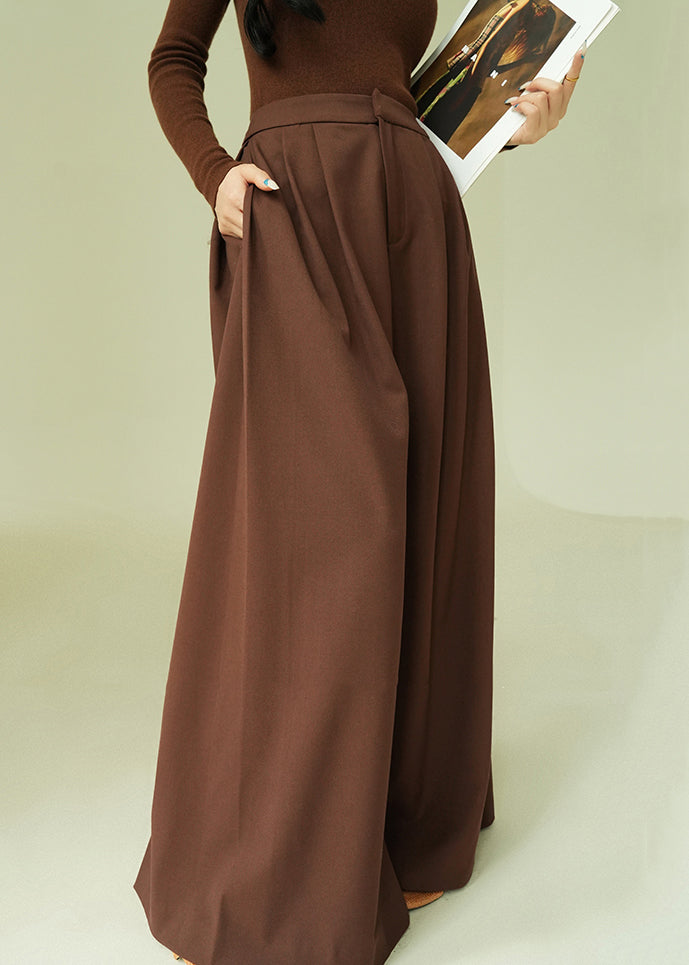 Stylish Brown Pockets High Waist Spandex Pants Spring