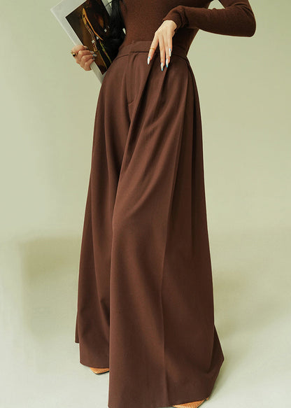 Stylish Brown Pockets High Waist Spandex Pants Spring