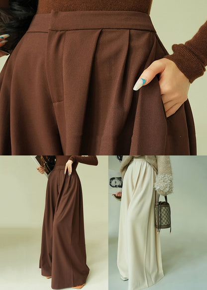 Stylish Brown Pockets High Waist Spandex Pants Spring