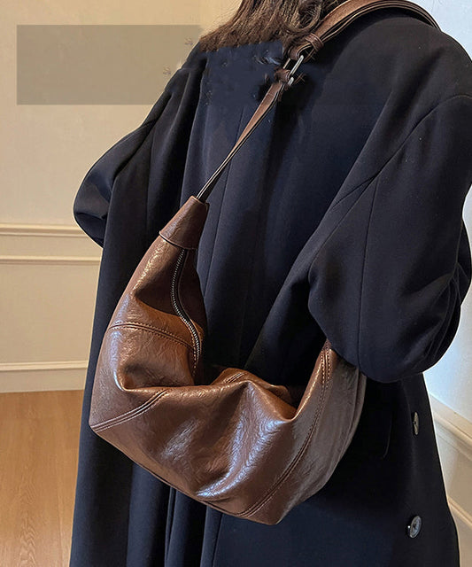 Bolsos de mano elegantes y versátiles de piel sintética marrón sólida y duradera para mujer