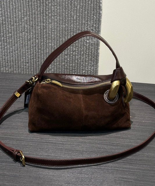 Elegante bolso de mano de ante marrón sólido, duradero y versátil