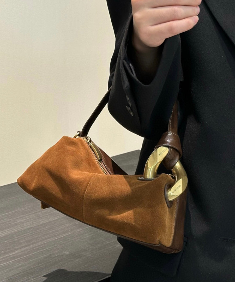 Stilvolle, braune, robuste und vielseitige Wildleder-Tragetasche