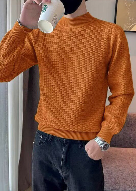 Stylish Caramel Turtleneck Striped Knit Mens Sweater Winter