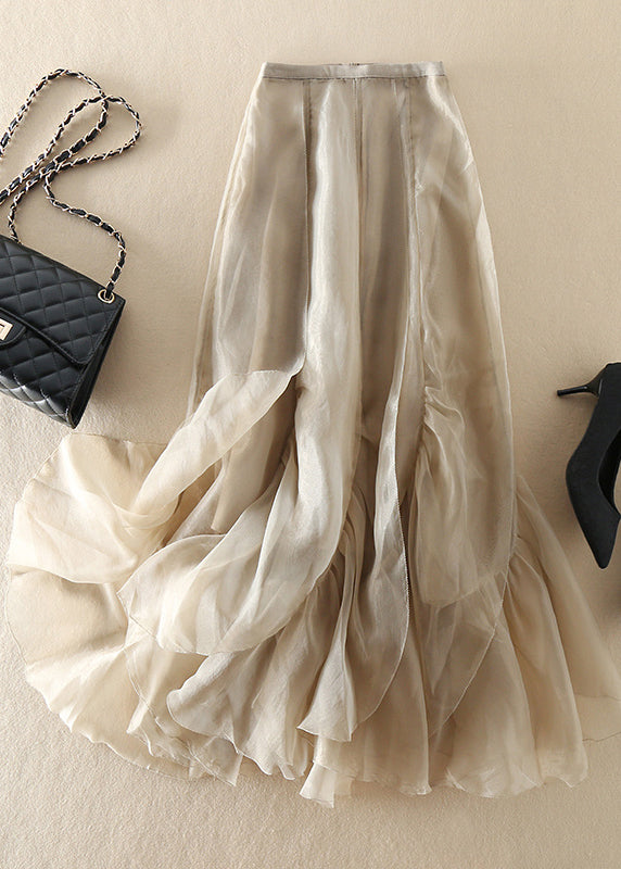 Stilvolle Champagner Patchwork faltig Chiffon Rock Frühling