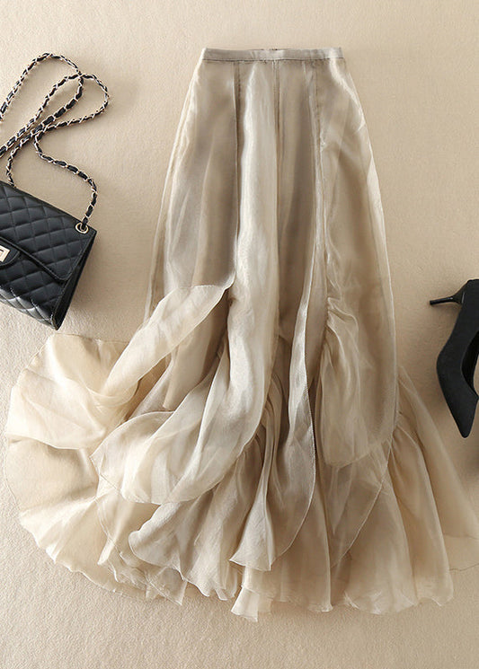 Stilvolle Champagner Patchwork faltig Chiffon Rock Frühling